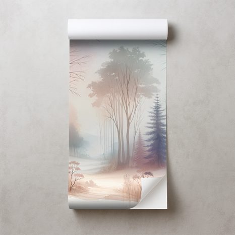 SAMOLEPÍCÍ TAPETA PASTELOVÁ MLHAVÁ KRAJINA - WALLPAPERS FOREST - WALLPAPERS