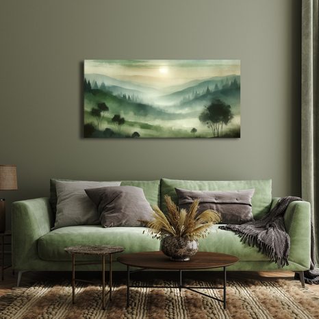 WANDBILD BÄUME IM NEBEL - BILDER VON SONNENAUFGANG UND SONNENUNTERGANG - BILDER