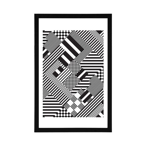 PLAGÁT S PASPARTOU DECENTNÉ VZORY V JEDINEČNOM PREVEDENÍ - ČIERNOBIELE - PLAGÁTY