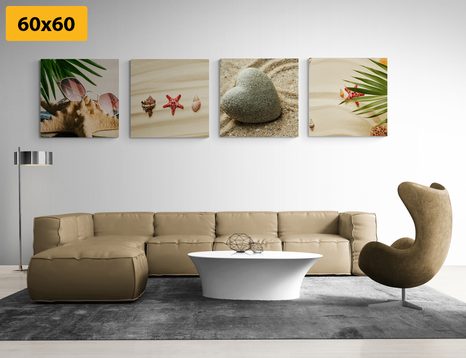 CANVAS PRINT SET STILL LIFE OF A SANDY BEACH - SET OF PICTURES - PICTURES