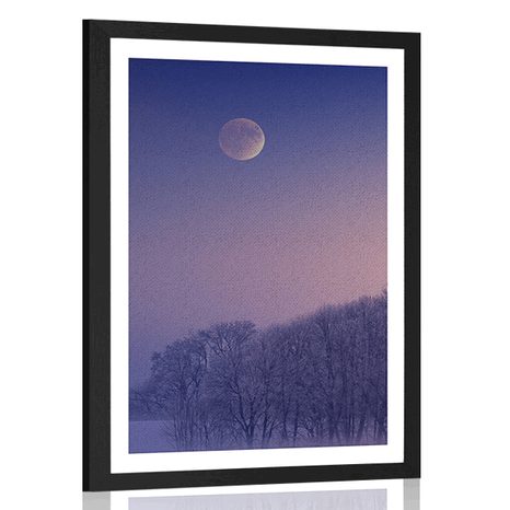 AFFICHE AVEC MONTURE PLEINE LUNE SUR LE VILLAGE - NATURE - AFFICHES