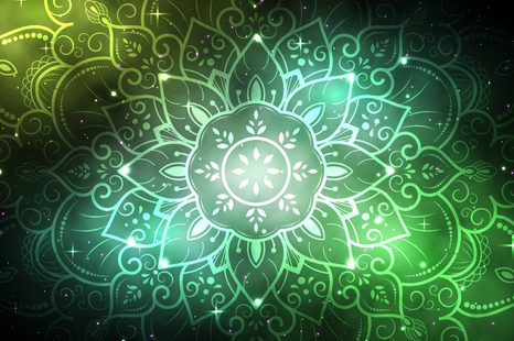 KÉP MANDALA GALAKTIKUS HÁTTÉRREL ZÖLD SZÍNBEN - FENG SHUI KÉPEK - KÉPEK