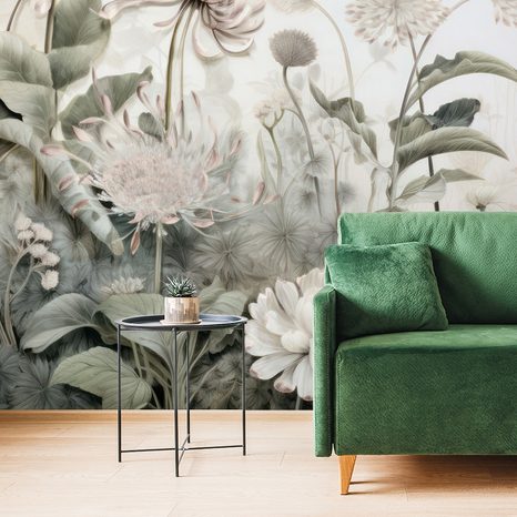 TAPETA KVĚTINY ZAHALENÉ PŘÍRODOU S BÉŽOVÝM KONTRASTEM - TAPETY - TOTÁLNÍ VÝPRODEJ 🔥