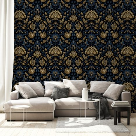 SAMOLEPÍCÍ TAPETA ZLATÉ KVĚTY NA TMAVÉM POZADÍ - VZOROVANÉ TAPETY - TAPETY