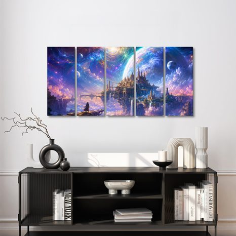 TABLEAU EN 5 PARTIES – ROYAUME CÉLESTE DANS LES NUAGES - IMAGES DE GALAXIE - TABLEAUX