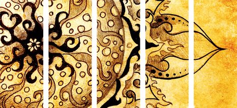 5-TEILIGES WANDBILD MANDALA MIT VINTAGE TOUCH - BILDER MIT FENG SHUI-MOTIVEN - BILDER