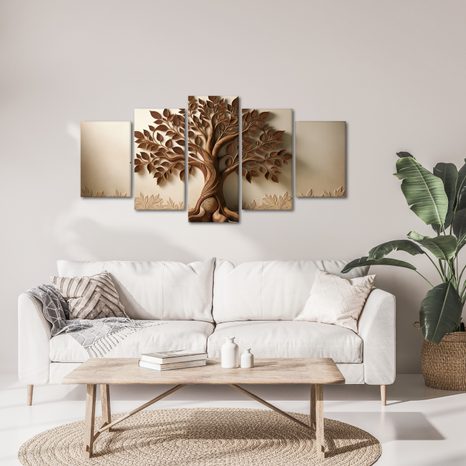 5-DÍLNÝ OBRAZ HNĚDÝ STROM ŽIVOTA - OBRAZY STROMY ŽIVOTA - OBRAZY