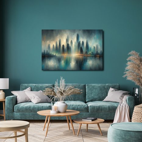 TABLOU PANORAMĂ ORAȘ ÎN CEAȚĂ - TABLOURI CU ORAȘE - TABLOURI
