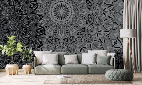 TAPETA STYLOVÁ MANDALA V ČERNOBÍLÉM PROVEDENÍ - TAPETY FENG SHUI - TAPETY