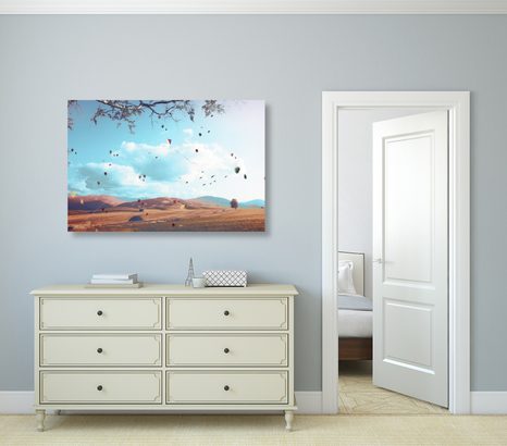 WANDBILD FALLENDES LAUB IN DER HERBSTLANDSCHAFT - WANDBILDER FELDER UND WIESEN - BILDER