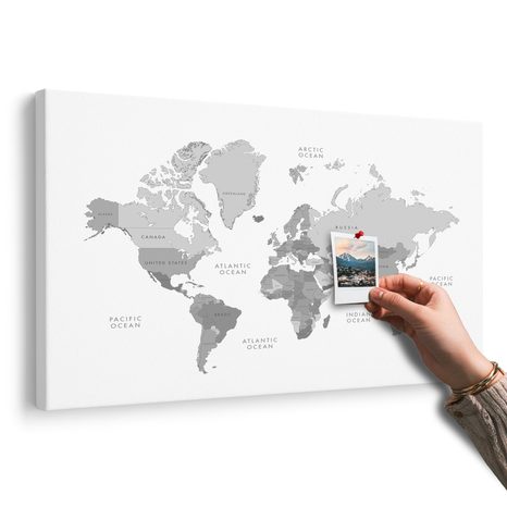 OBRAZ NA KORKU ČERNOBÍLÁ MAPA SVĚTA VE VINTAGE VZHLEDU - OBRAZY NA KORKU - OBRAZY