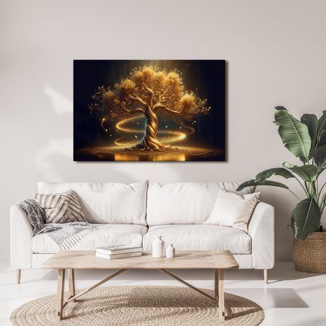 WANDBILD GOLDENER LEBENSBAUM IM GLANZ - BILDER BÄUME DES LEBENS - BILDER