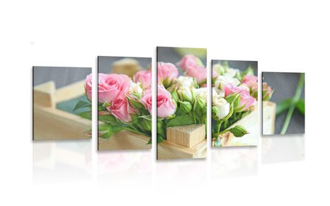 5-PIECE CANVAS PRINT DELICATE FLORAL COMPOSITION - STILL LIFE PICTURES - PICTURES