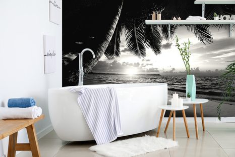 FOTOTAPETA ČERNOBÍLÁ KARIBSKÁ PLÁŽ - ČERNOBÍLÉ TAPETY - TAPETY