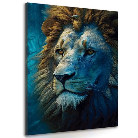 CANVAS PRINT BLUE-GOLD LION - PICTURES LORDS OF THE ANIMAL KINGDOM - PICTURES