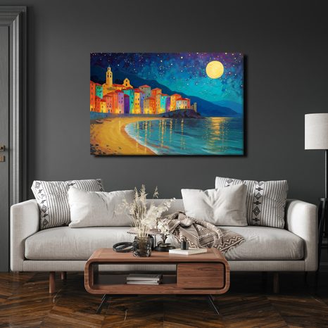 OBRAZ NOCNE MIASTO NAD MORZEM - OBRAZY - 🔥 TOTALNA WYPRZEDAŻ