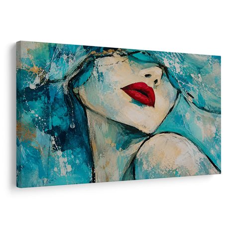 WANDBILD TÜRKISES PORTRÄT MIT ROTEN LIPPEN - WANDBILDER FRAUEN - BILDER