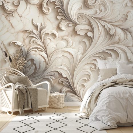 SAMOLEPÍCÍ TAPETA ELEGANTNÍ BÉŽOVÉ ORNAMENTY NA MRAMORU - ΤΑΠΕΤΣΑΡΊΑ ΜΕ ΣΧΈΔΙΑ - ΤΑΠΕΤΣΑΡΊΕΣ