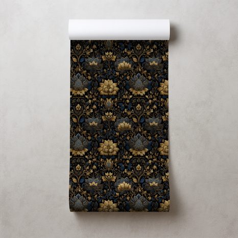 FOTOTAPETA ZLATÉ KVĚTY NA TMAVÉM POZADÍ - VZOROVANÉ TAPETY - TAPETY
