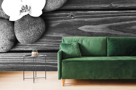 SAMOLEPÍCÍ FOTOTAPETA ČERNOBÍLÉ KAMENY NA DŘEVĚ - SAMOLEPÍCÍ TAPETY - TAPETY