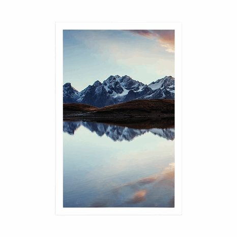 PLAKÁT OSLNIVÝ ZÁPAD SLUNCE NAD HORSKÝM JEZEREM - PŘÍRODA - PLAKÁTY