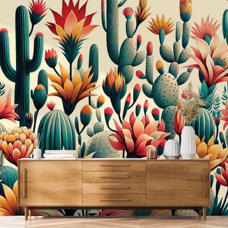 TAPETA BAREVNÉ KAKTUSY V POUŠTI - TAPETY KVĚTINY - TAPETY