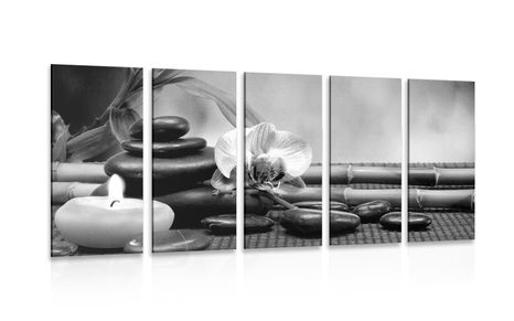 5-PIECE CANVAS PRINT FENG SHUI STILL LIFE IN BLACK AND WHITE - BLACK AND WHITE PICTURES - PICTURES