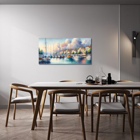 WANDBILD HAFEN MIT BUNTEN HÄUSERN - BILDER MEER UND STRAND - BILDER