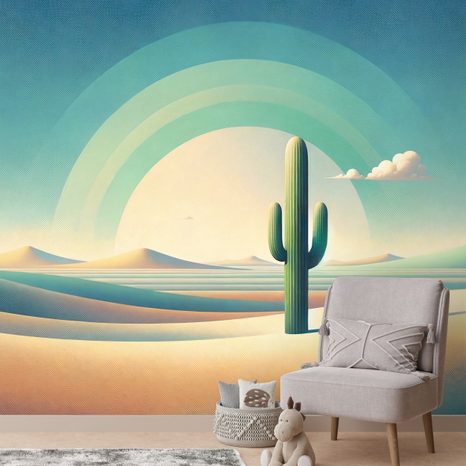 TAPETA PASTELOVÁ POUŠŤ S KAKTUSEM - TAPETY KVĚTINY - TAPETY