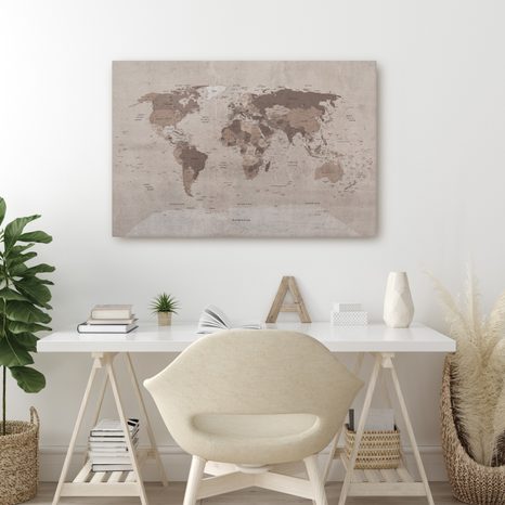 OBRAZ NA KORKU MAPA SVĚTA V ŠEDÉM PROVEDENÍ - PICTURES ON CORK - PICTURES