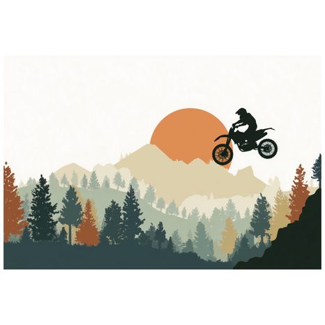 SELBSTKLEBENDE TAPETE MOTOCROSS-SPRUNG IN DEN BERGEN - KINDERTAPETEN - TAPETEN