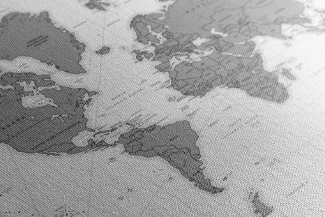 OBRAZ NA KORKU ŠTÝLOVÁ MAPA S KOMPASOM V ČIERNOBIELOM PREVEDENÍ - OBRAZY NA KORKU - OBRAZY