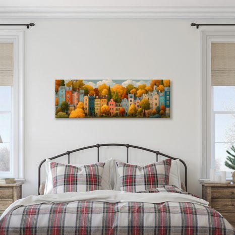 OBRAZ PODZIMNÍ ULICE S DOMY - BAREVNÉ DOMY - OBRAZY