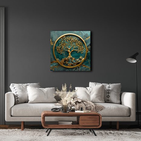 WANDBILD BAUM DES LEBENS MIT BLAU-GOLDENEM HINTERGRUND - BILDER - 🔥 TOTALAUSVERKAUF