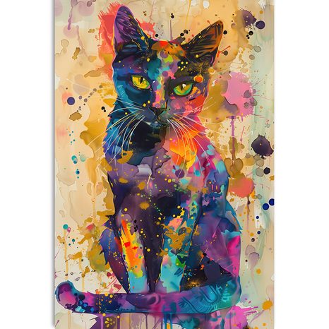QUADRO SU TELA – GATTO CON IMITAZIONE DI PITTURA - QUADRI DI GATTI - STAMPE E QUADRI