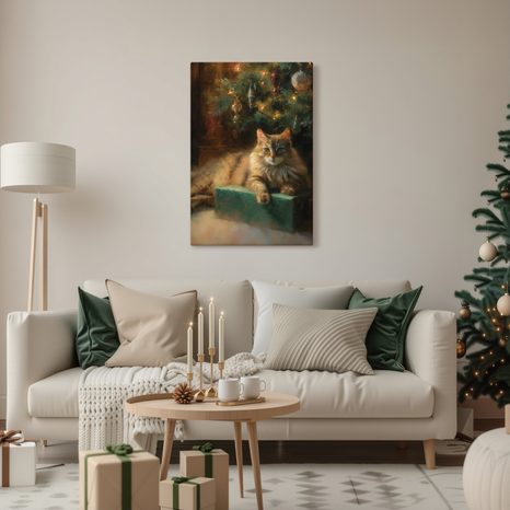 OBRAZ SVÁTEČNÍ ATMOSFÉRA S KOČKOU - VÁNOČNÍ A ZIMNÍ OBRAZY - OBRAZY