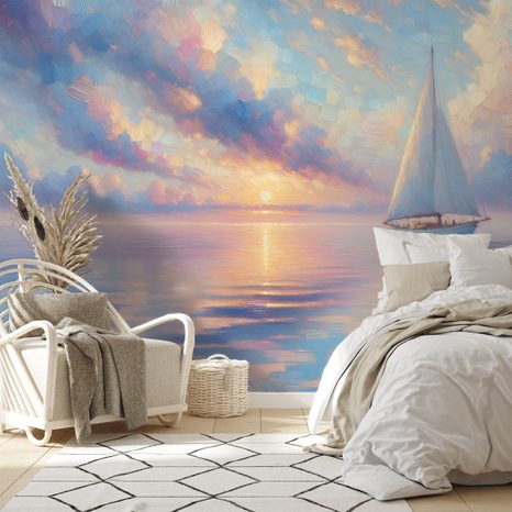 TAPETA PLACHETNICE NA KLIDNÉM MOŘI PŘI ZÁPADU SLUNCE - TAPETY VÝCHOD A ZÁPAD SLUNCE - TAPETY