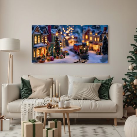 OBRAZ VLÁČEK PROJÍŽDĚJÍCÍ MEZÍ NÁDHERNOU VÁNOČNÍ KRAJINOU - VÁNOČNÍ A ZIMNÍ OBRAZY - OBRAZY