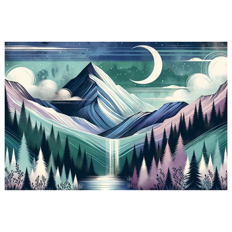 OBRAZ ZASNĚŽENÉ VRCHOLKY S VODOPÁDEM - OBRAZY HORY - OBRAZY