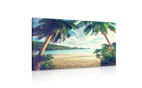 TABLEAU SUR TOILE – COUCHER DE SOLEIL SUR L'ÎLE DES SEYCHELLES - TABLEAUX DE LA NATURE ET DES PAYSAGES - TABLEAUX