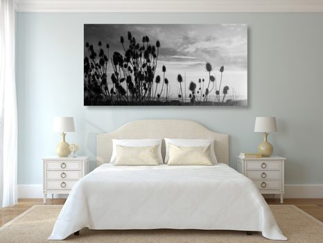 SLIKA TRAVA NA POLJU V ČRNOBELI IZVEDBI - ČRNOBELE SLIKE - SLIKE