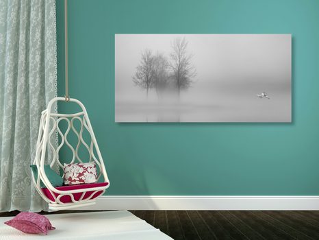 WANDBILD BÄUME IM NEBEL IN SCHWARZ-WEISS - SCHWARZ-WEISSE BILDER - BILDER