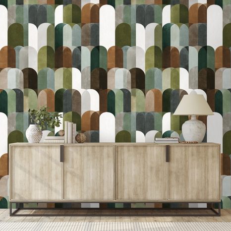 FOTOTAPETE GRÜNBRAUNE BOGENMUSTER - GEMUSTERTE TAPETEN - TAPETEN