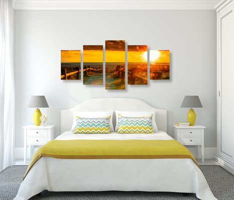 5-TEILIGES WANDBILD SCHÖNER SONNENUNTERGANG - BILDER VON NATUR UND LANDSCHAFT - BILDER
