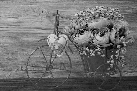 КАРТИНА НА ПЛАТНО – ЧЕРНО-БЕЛИ ЦВЕТЯ ВЪВ ВИНТИДЖ ВАЗА - ЧЕРНО-БЕЛИ КАРТИНИ - КАРТИНИ