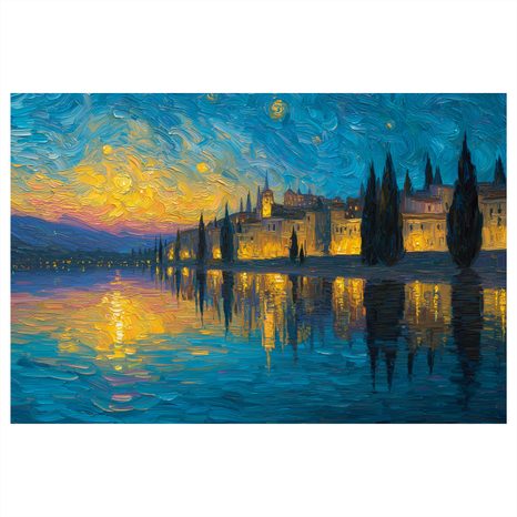 WANDBILD NÄCHTLICHES LEUCHTEN ÜBER DEM SEE - BILDER VON STÄDTEN - BILDER