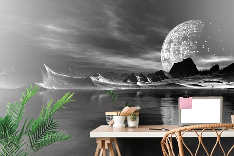 SELBSTKLEBENDE TAPETE FUTURISTISCHER SCHWARZ-WEISSER PLANET - SELBSTKLEBENDE TAPETEN - TAPETEN