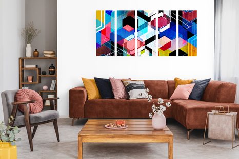 QUADRI 5 PEZZI – GEOMETRIA ASTRATTA - QUADRI ASTRATTO - STAMPE E QUADRI