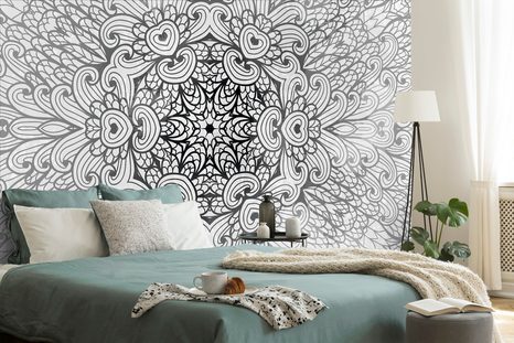 TAPETA ETNICKÁ MANDALA V ČERNOBÍLÉM PROVEDENÍ - TAPETY FENG SHUI - TAPETY