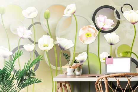 CARTA DA PARATI AUTOADESIVA – PAPAVERI SU SFONDO ASTRATTO - CARTA DA PARATI AUTOADESIVE - CARTA DA PARATI